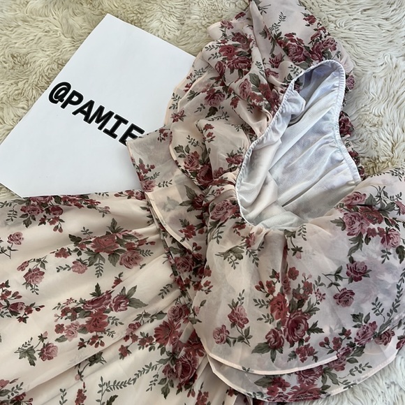 NO BRAND Women’s One Shoulder Ruffled Chiffon Maxi Floral Dress Size Small EUC - Picture 8 of 12